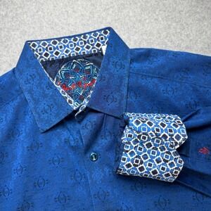 Robert Graham Blue Jacquard Button Down Shirt Classic Fit Mens Large Long Sleeve
